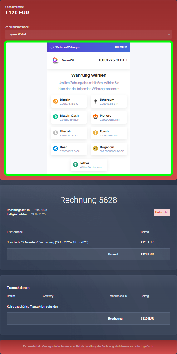 Rechnung mit Zahlungsmodul