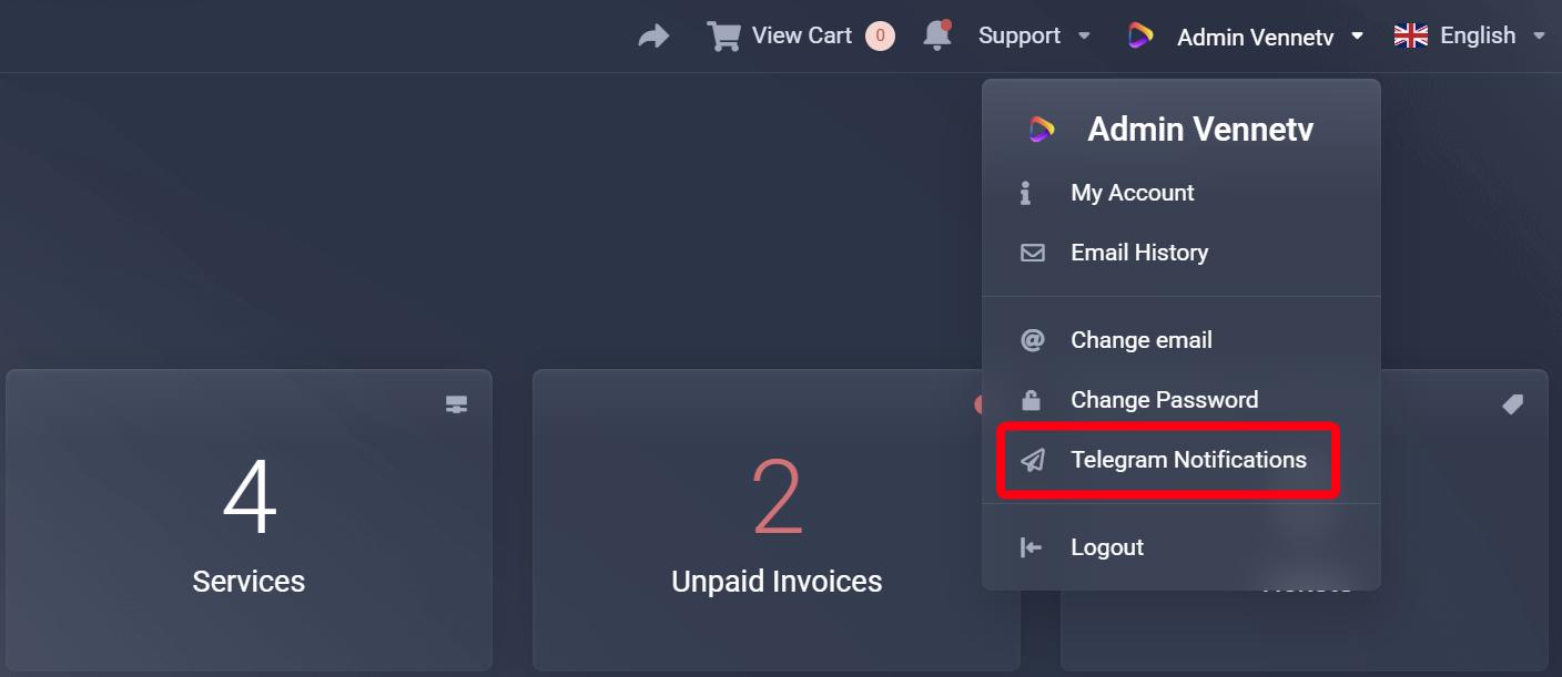 Telegram notification in client account