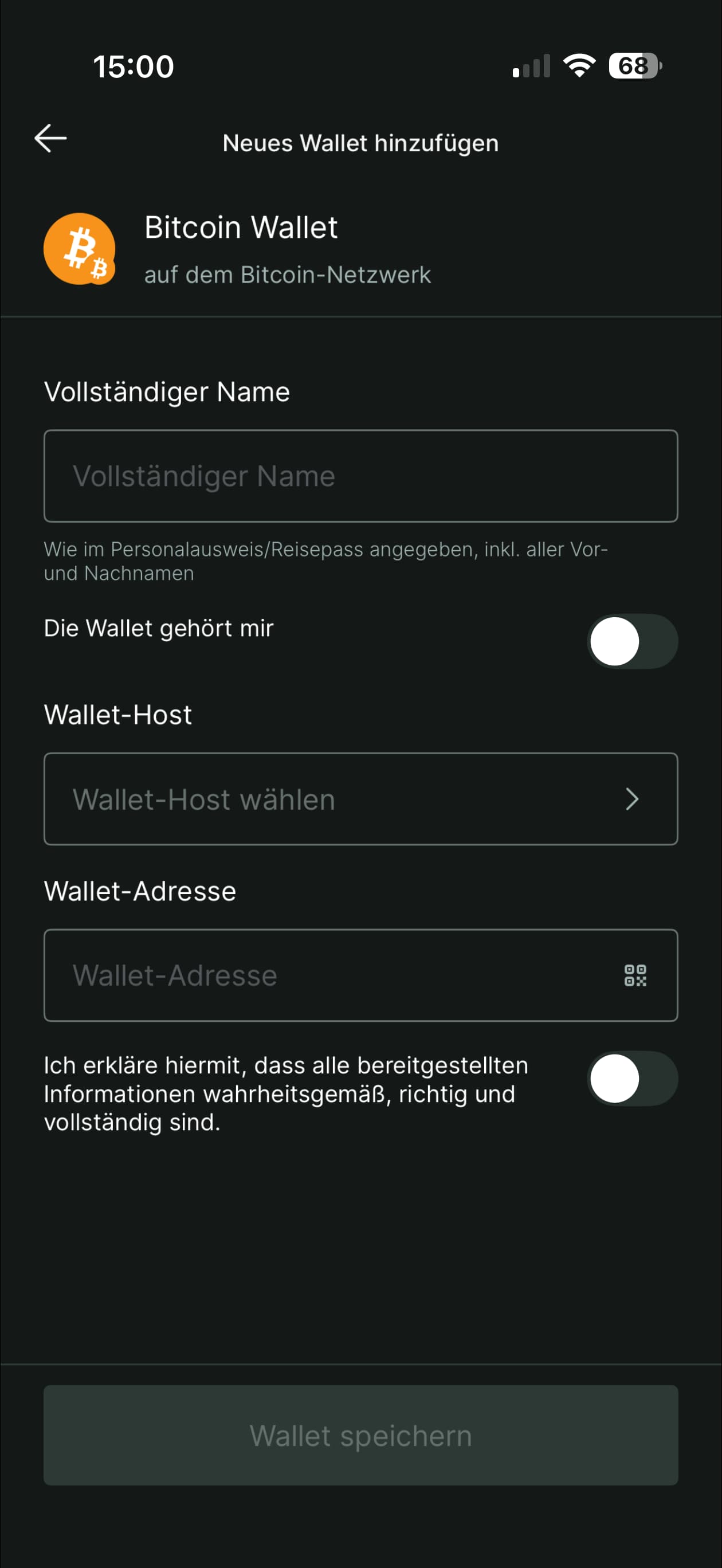 Wallet-Einstellungen Beispiel